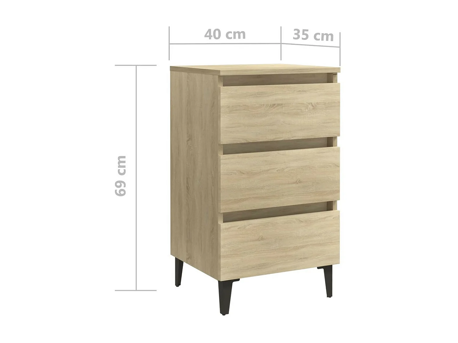 Table de chevet avec pieds en métal Chêne sonoma 40x35x69