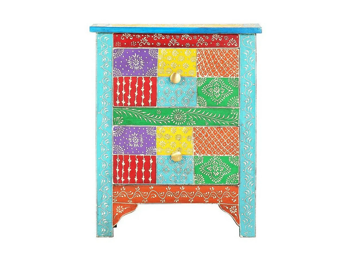 Table de chevet 2 tiroirs manguier massif bleu Coloria