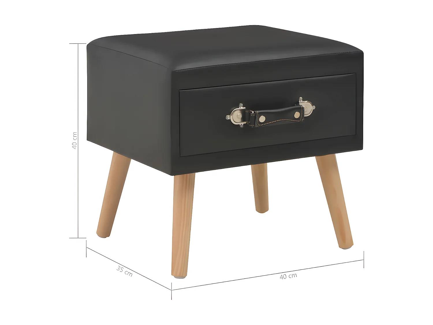 Table de chevet simili cuir noir et pin massif clair Twilly