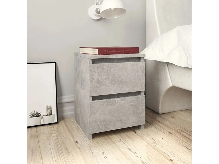 Table de chevet 2 tiroirs bois gris effet béton Ricio