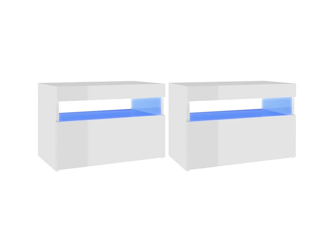 Chevet avec lumières LED 2 pcs Blanc brillant 60x35x40