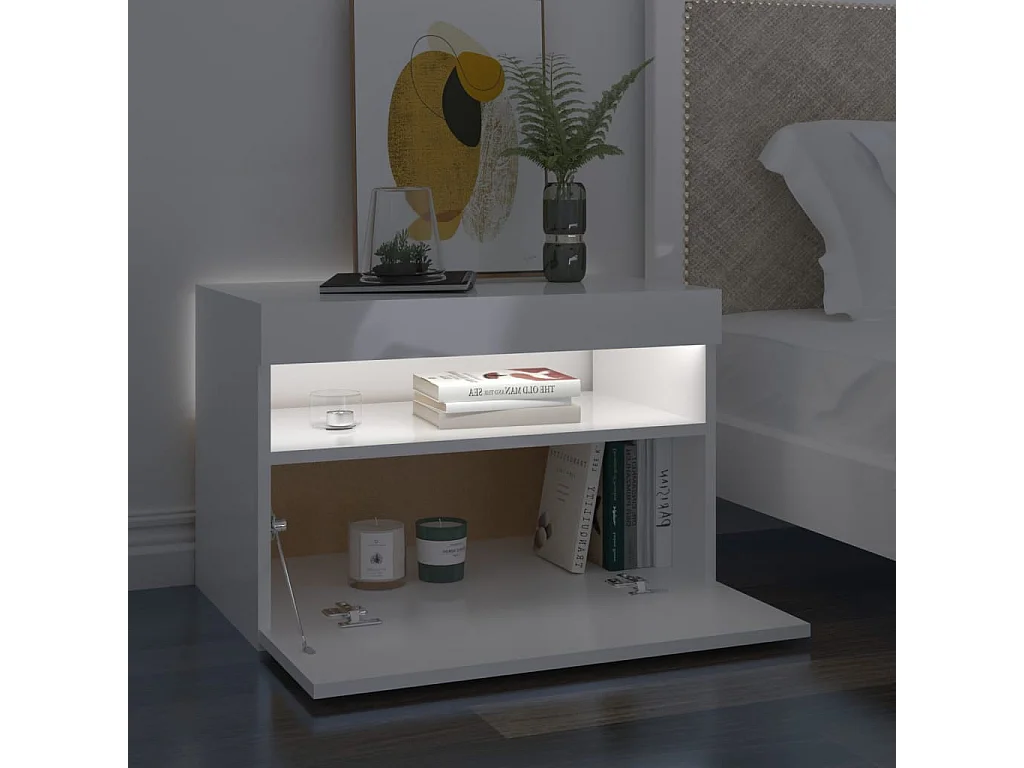 Chevet avec lumières LED 2 pcs Blanc brillant 60x35x40