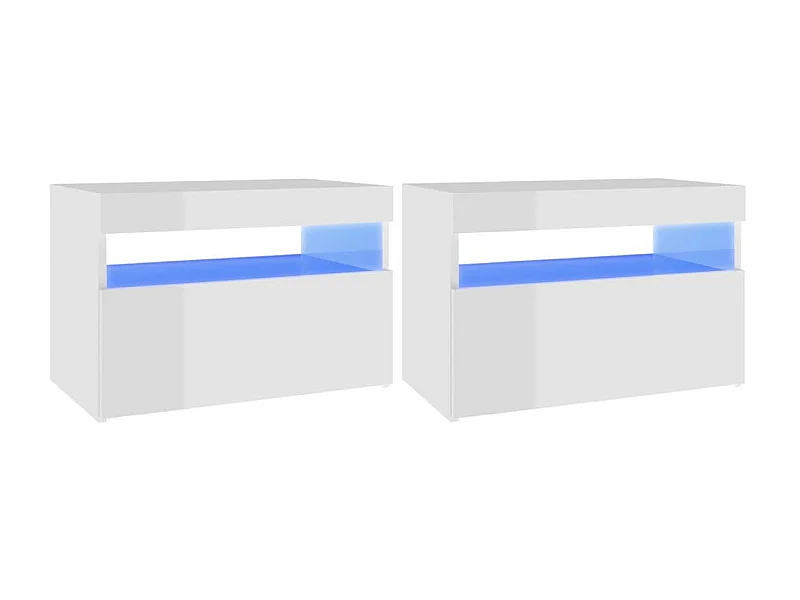 Chevet avec lumières LED 2 pcs Blanc brillant 60x35x40