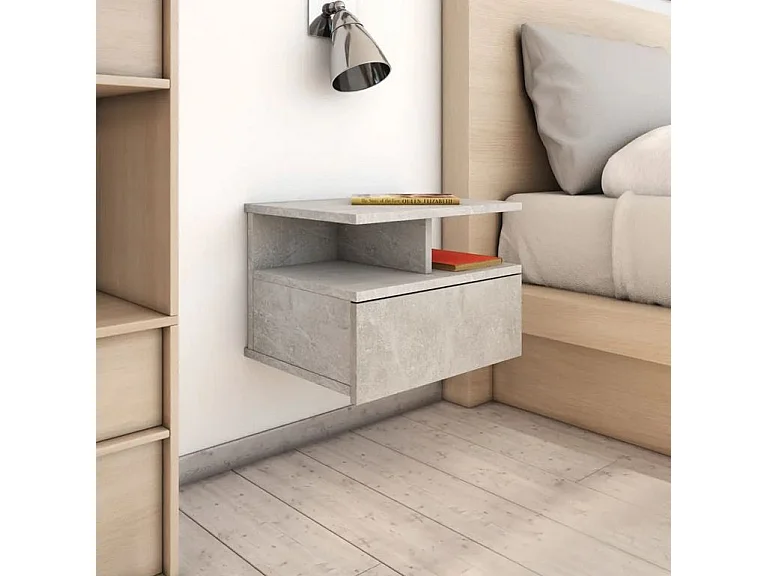 Table de chevet suspendue bois gris effet béton Nants