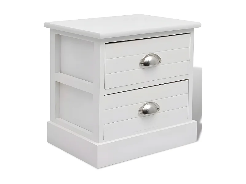 Table de chevet 2 tiroirs bois paulownia blanc Laula