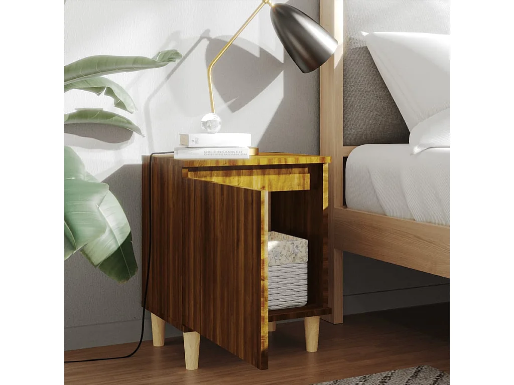 Table de chevet avec pieds en bois Chêne marron 40x30x50 2