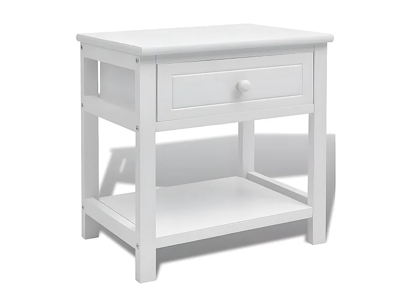 Table de chevet 1 tiroir et 1 plateau bois paulownia massif blanc Mounira