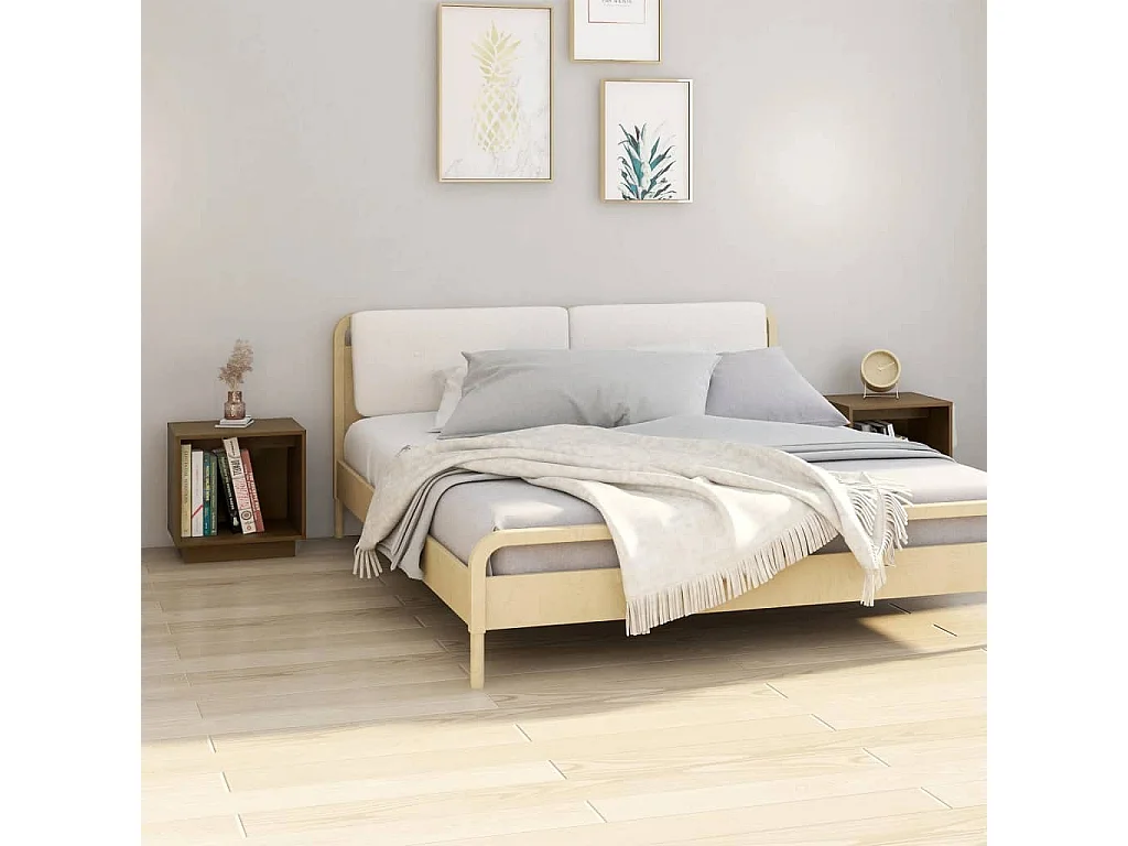 Tables de chevet 2pcs Marron miel 40x30x40 Bois de pin solide