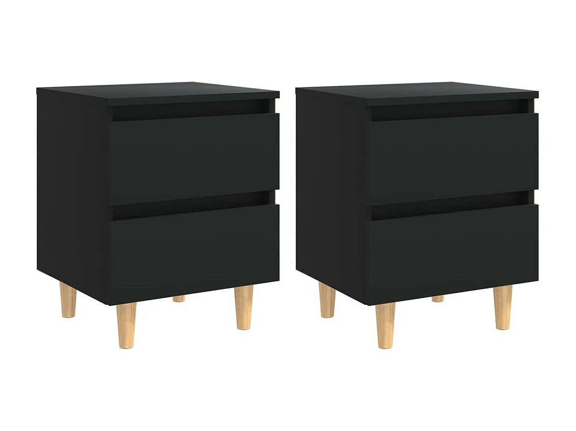 Tables de chevet avec pieds en pin 2 pcs Noir 40x35x50