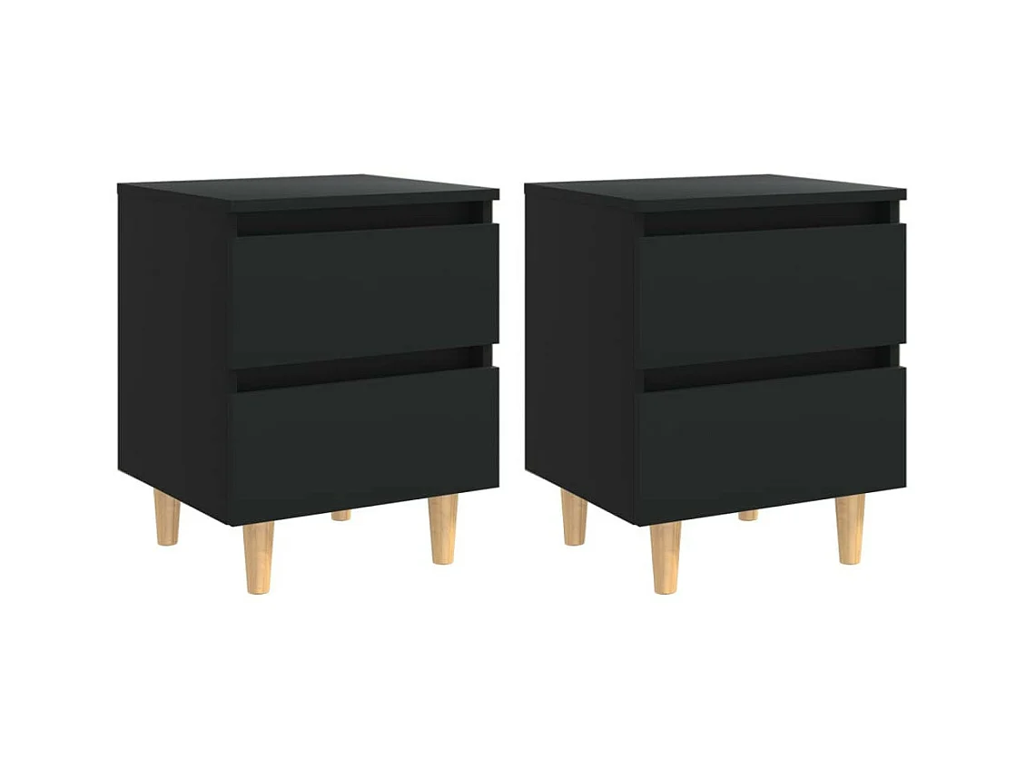 Tables de chevet avec pieds en pin 2 pcs Noir 40x35x50