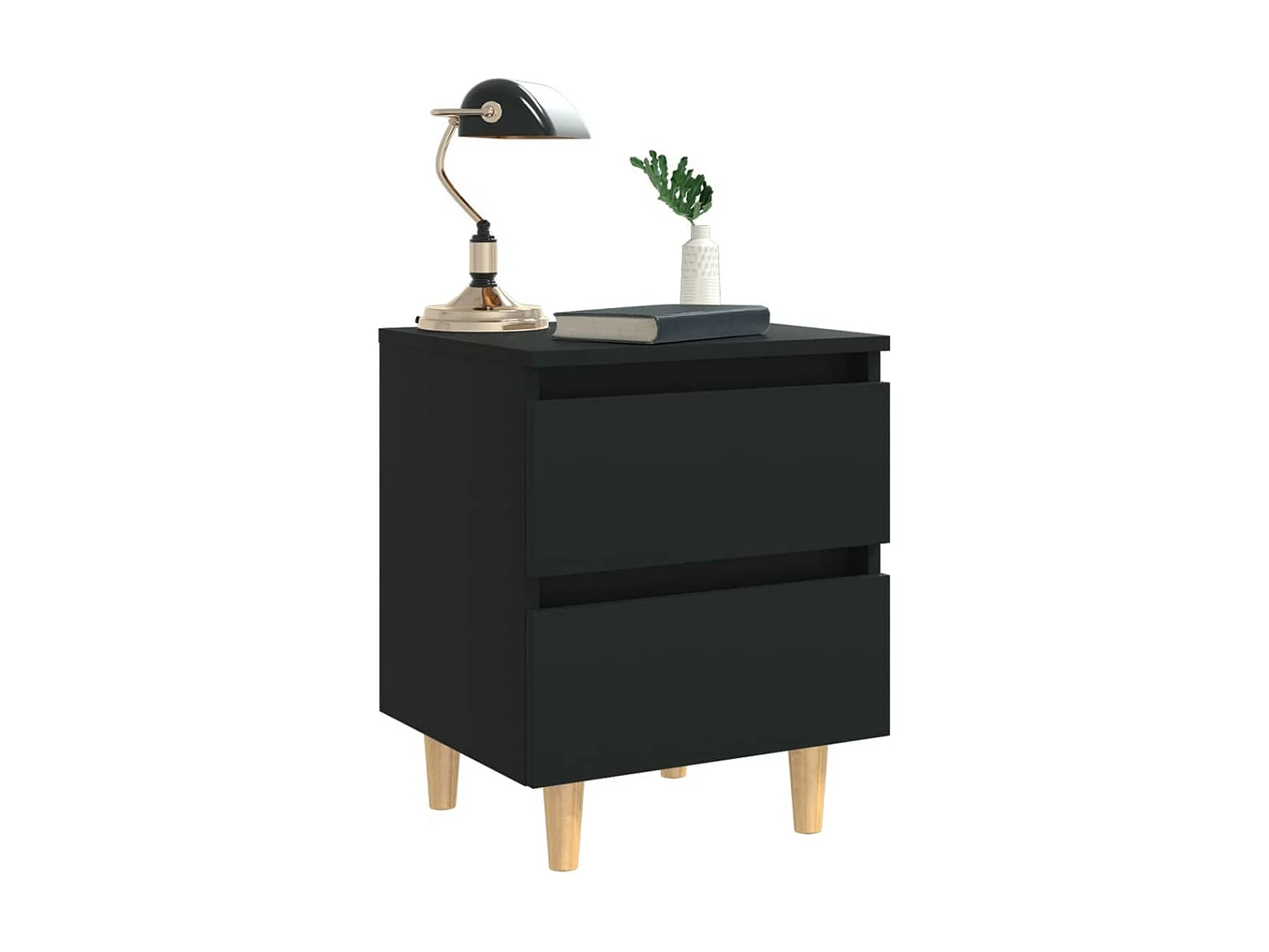Tables de chevet avec pieds en pin 2 pcs Noir 40x35x50