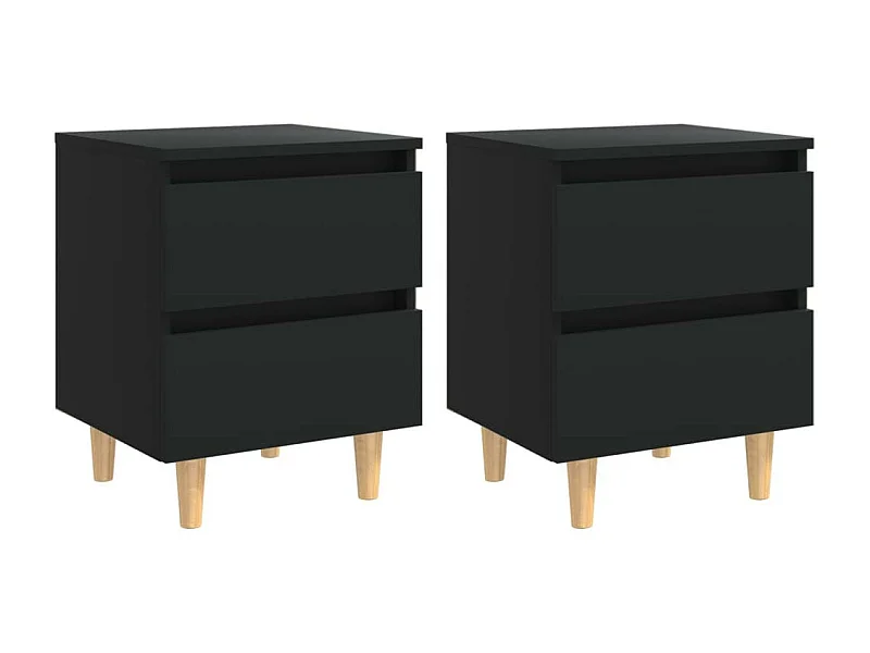 Tables de chevet avec pieds en pin 2 pcs Noir 40x35x50