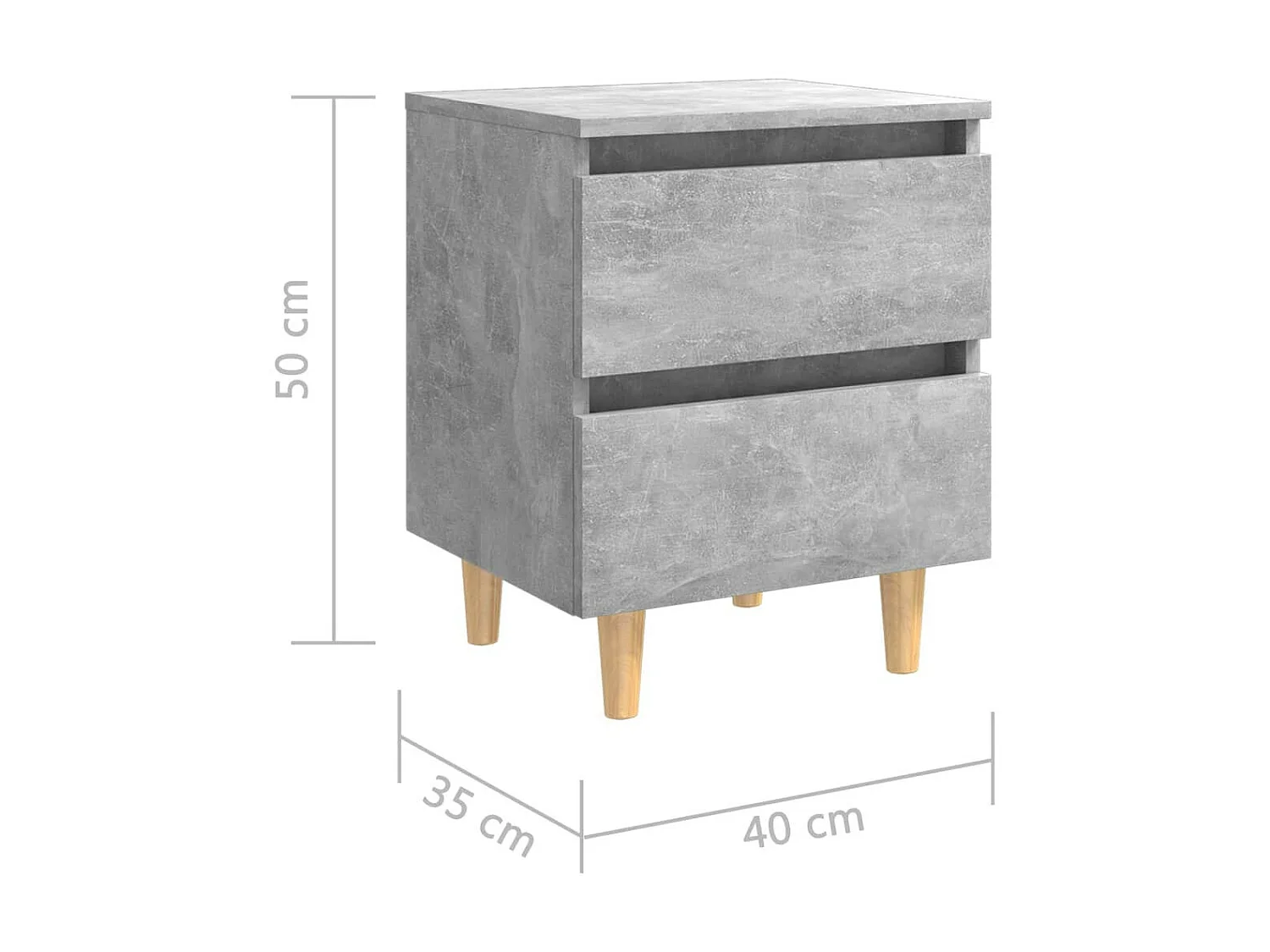 Table de chevet avec pieds en pin Gris béton 40x35x50