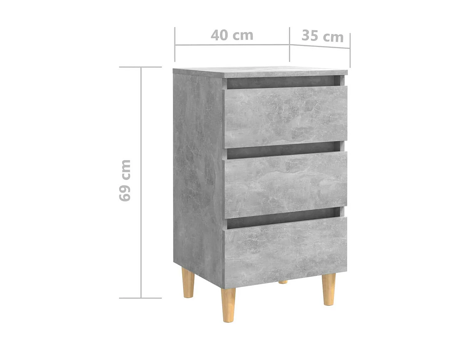 Table de chevet avec pieds en bois solide Gris béton 40x35x69