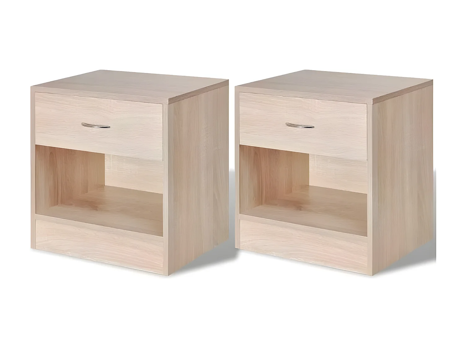 Table de chevet 1 tiroir 1 niche bois clair Chickie - Lot de 2
