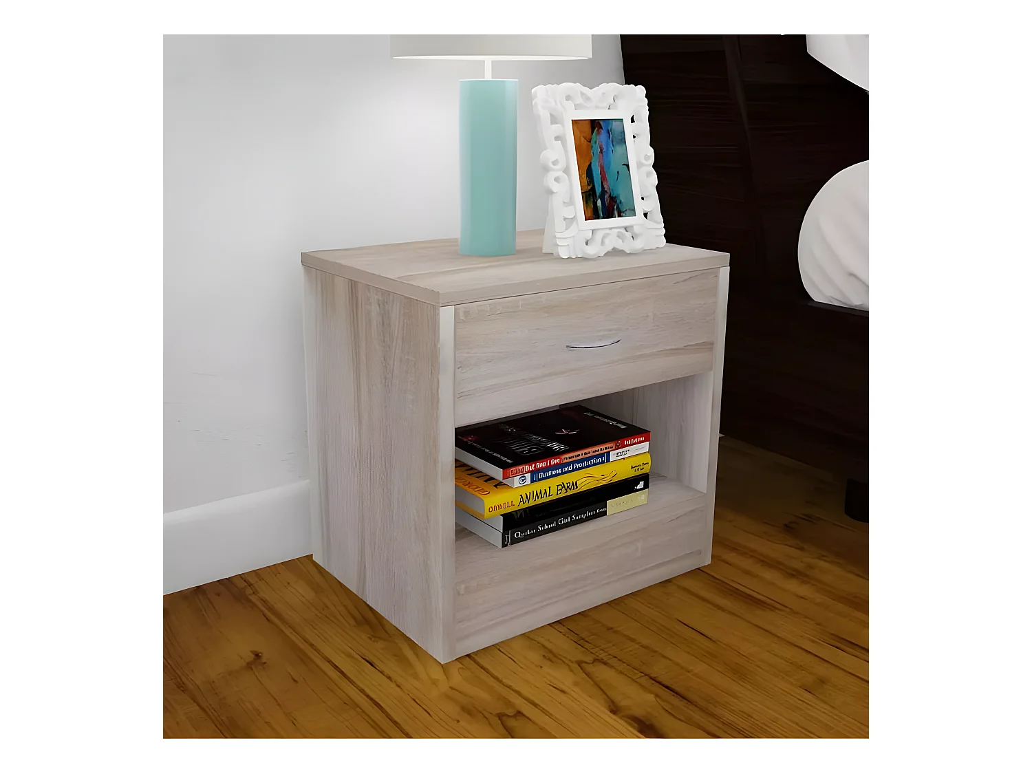 Mesitas de noche 2 unidades con un cajón y estante color roble Marrón