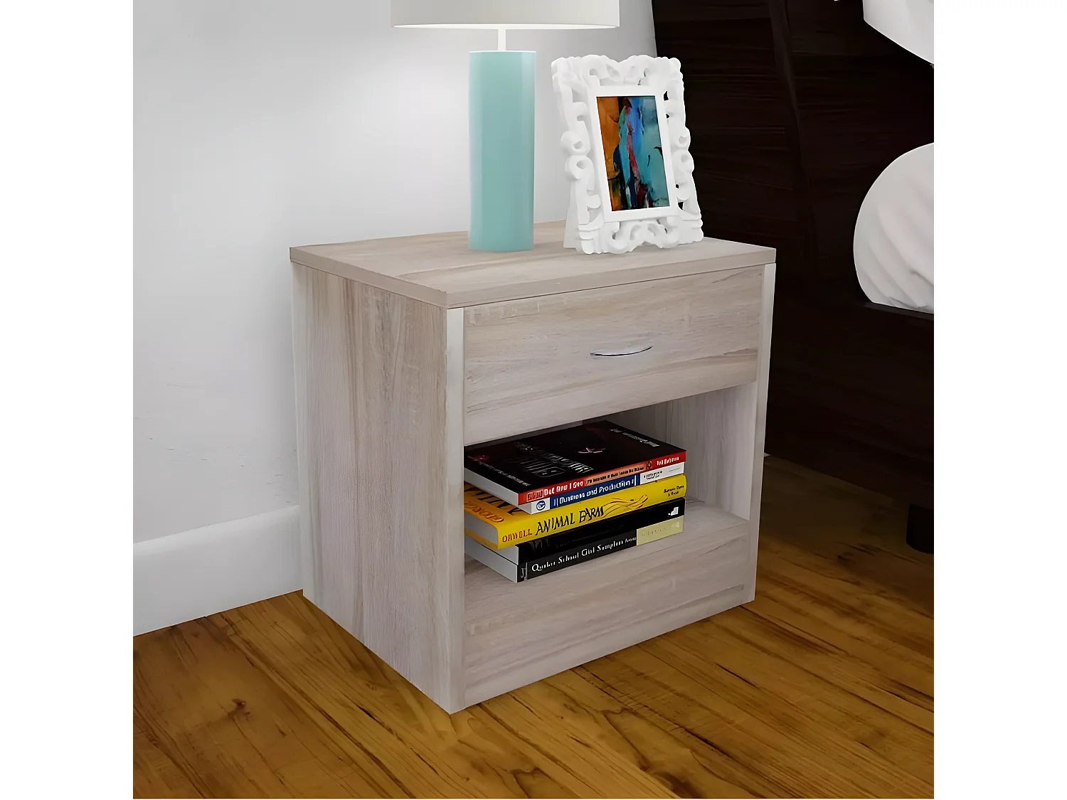 Table de chevet 1 tiroir 1 niche bois clair Chickie - Lot de 2