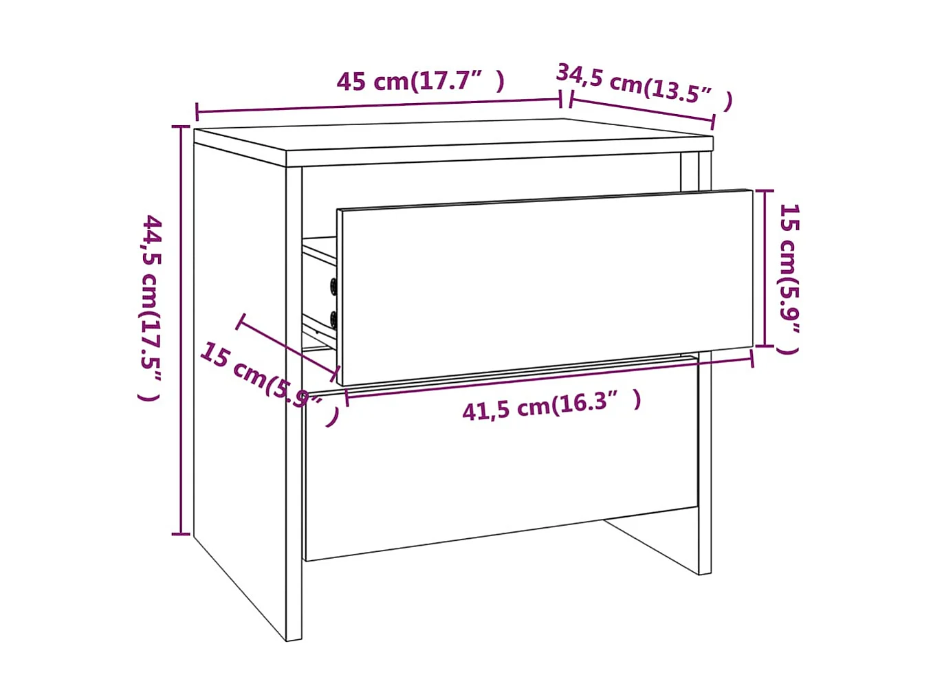 Tables de chevet 2 pcs Gris béton 45x34,5x44,5