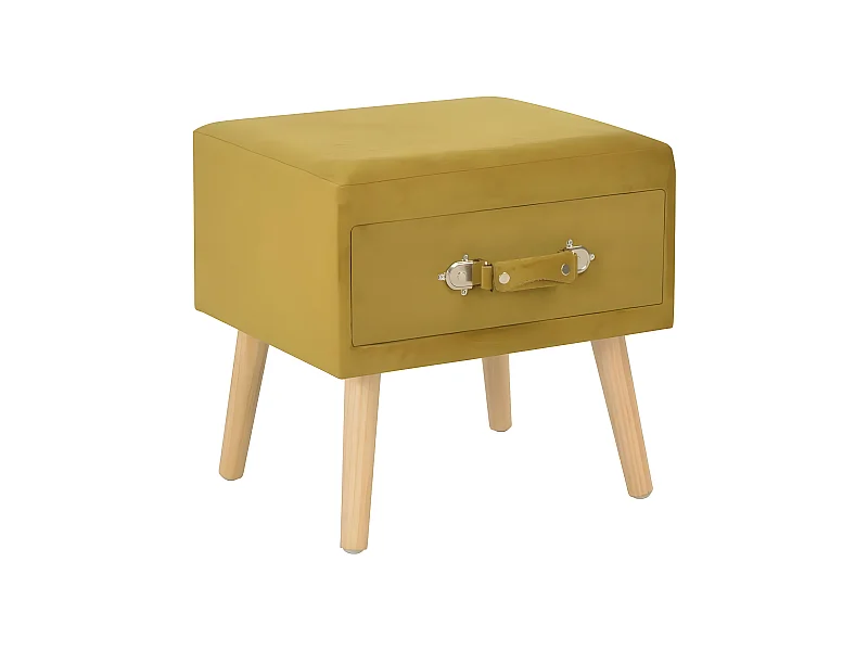 Table de chevet velours jaune et pieds pin massif Twilly