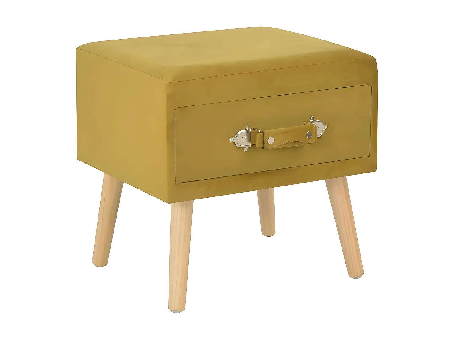 Table de chevet velours jaune et pieds pin massif Twilly