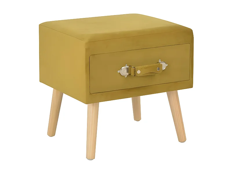 Table de chevet velours jaune et pieds pin massif Twilly