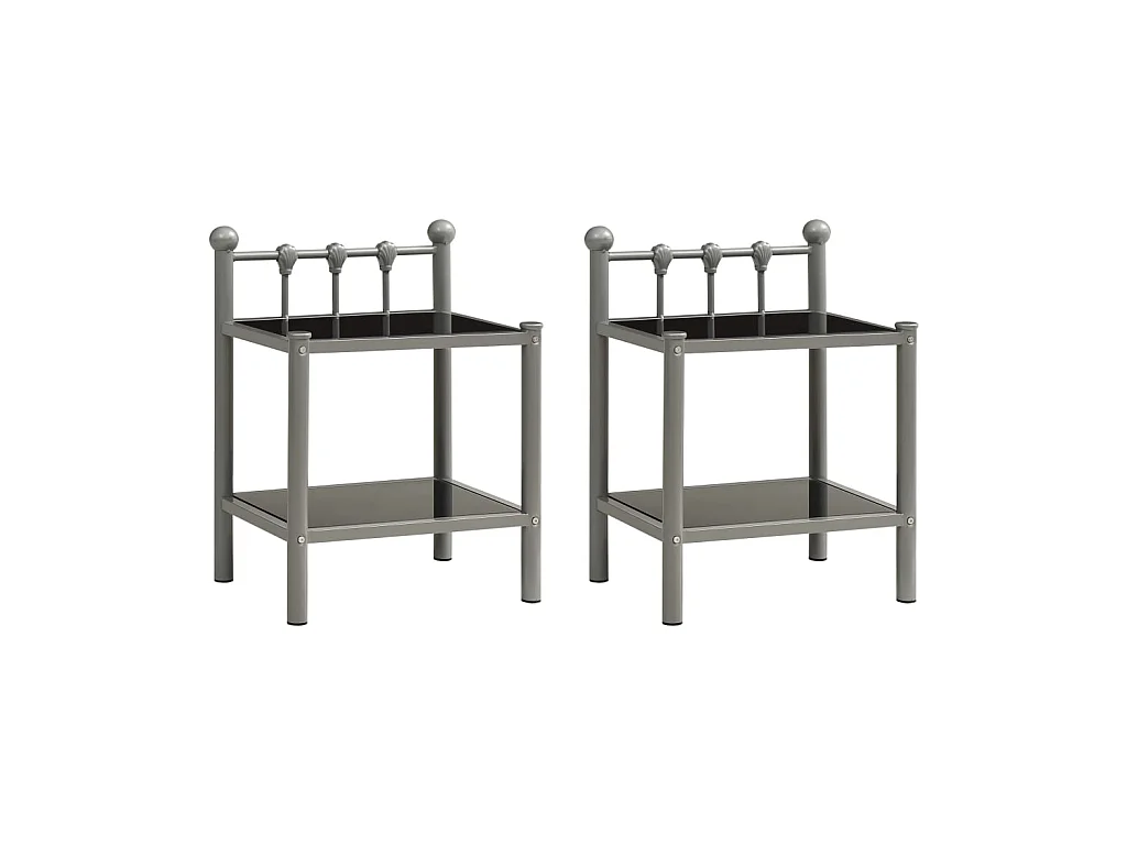 Tables de chevet 2 pcs Gris et noir Métal et verre 5
