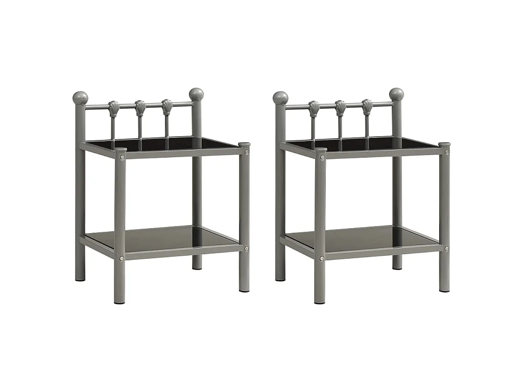 Tables de chevet 2 pcs Gris et noir Métal et verre 5