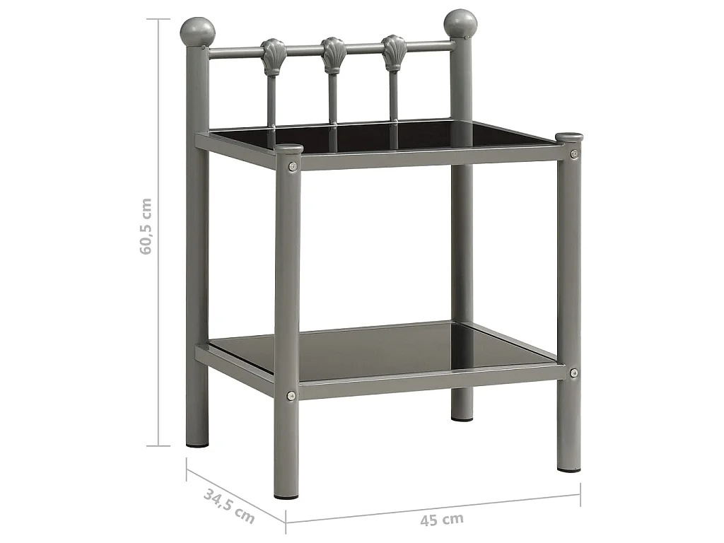 Tables de chevet 2 pcs Gris et noir Métal et verre 5