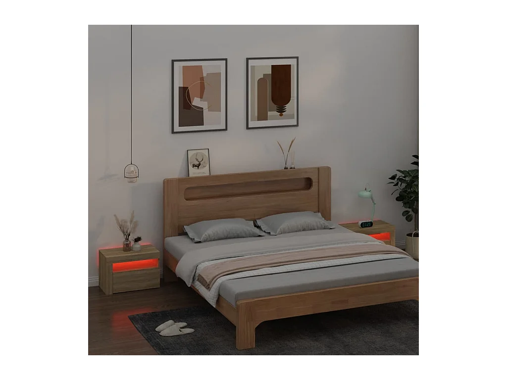 Tables de chevet 2 pcs avec LED Chêne Sonoma 60x35x40