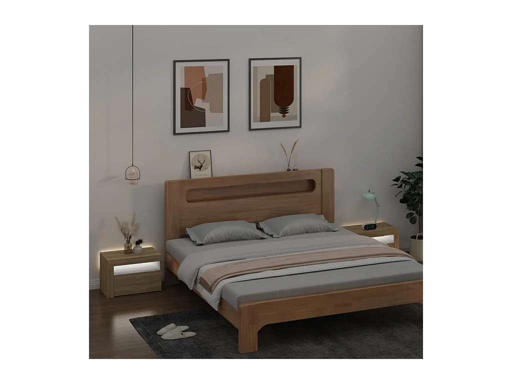 Tables de chevet 2 pcs avec LED Chêne Sonoma 60x35x40