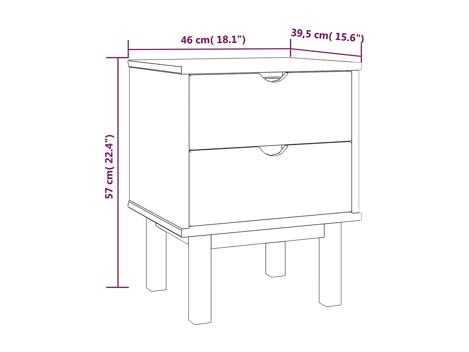 Table de chevet Marron et gris 46x39,5x57 Bois de pin solide
