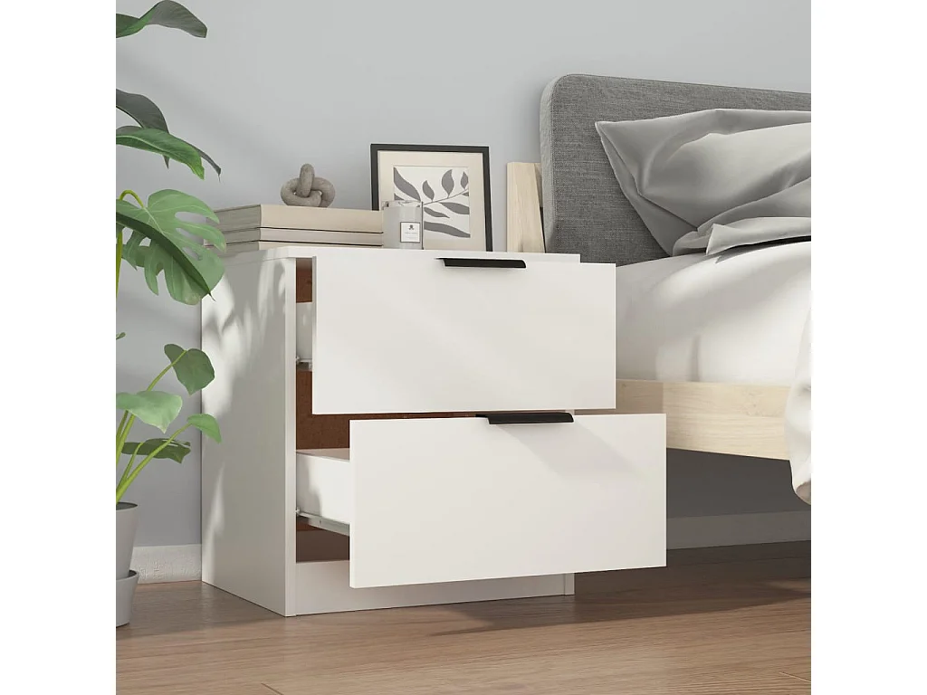 Tables de chevet 2 pcs Blanc Bois d'ingénierie