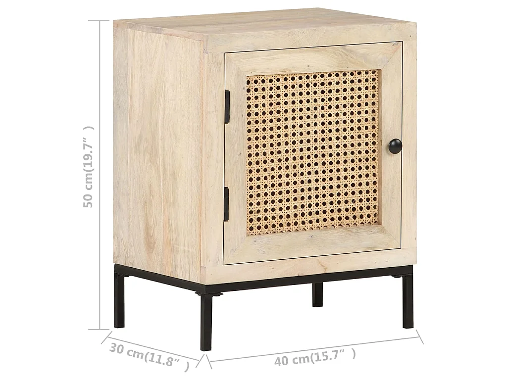 Table de chevet 40x30x50 Bois de manguier et canne naturelle