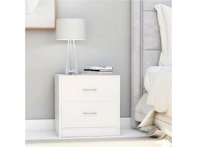 Table de chevet 2 tiroirs bois blanc Romma