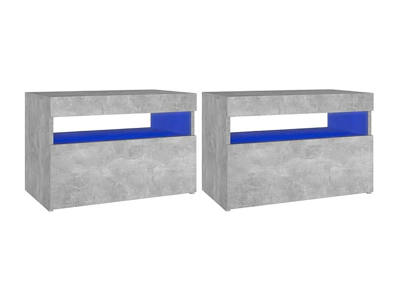 Chevet avec lumières LED 2 pcs Gris béton 60x35x40