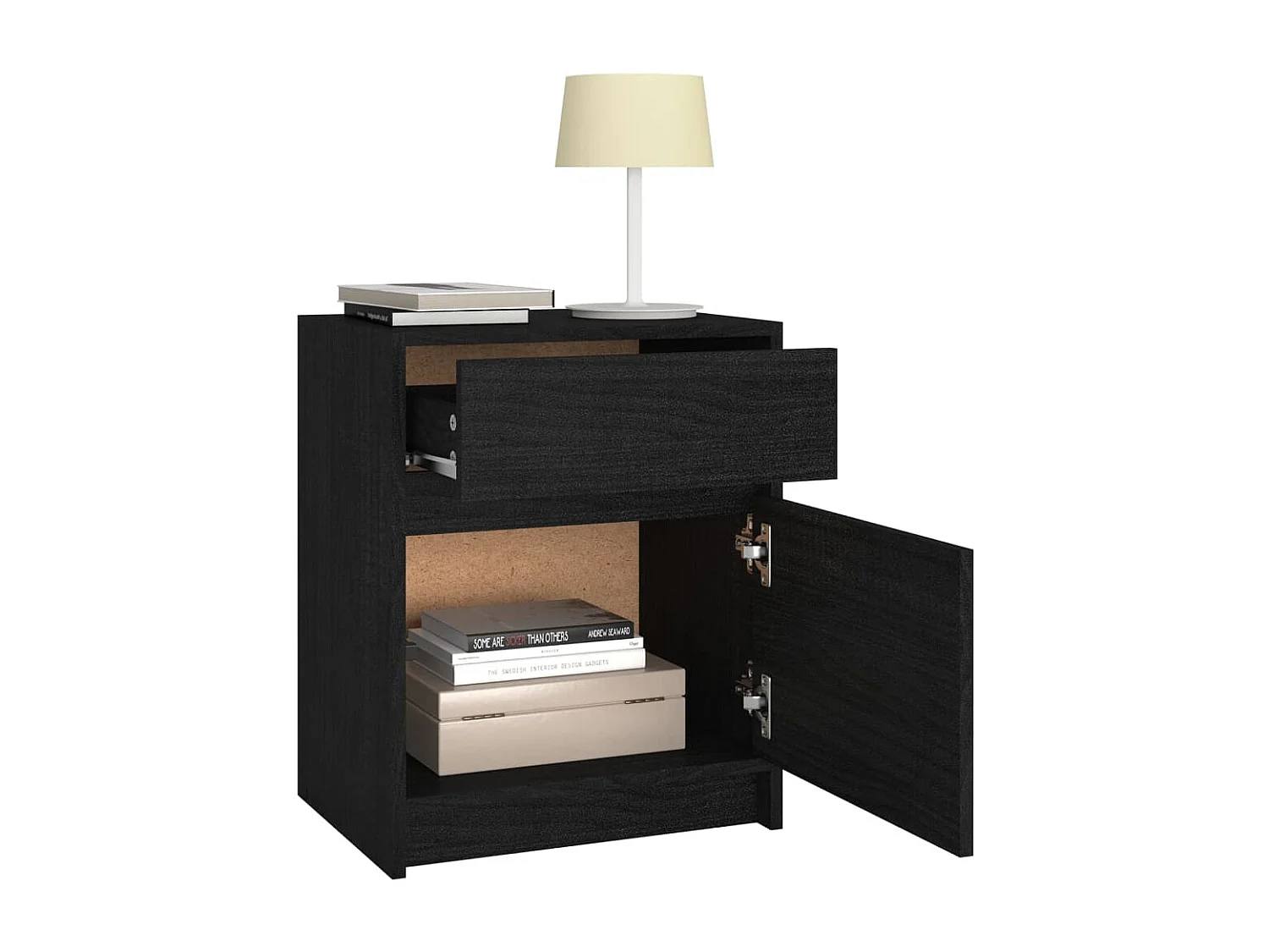 Table de chevet Noir 40x31x50 Bois de pin massif