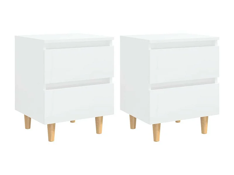 Tables de chevet pieds en pin 2 pcs Blanc brillant 40x35x50