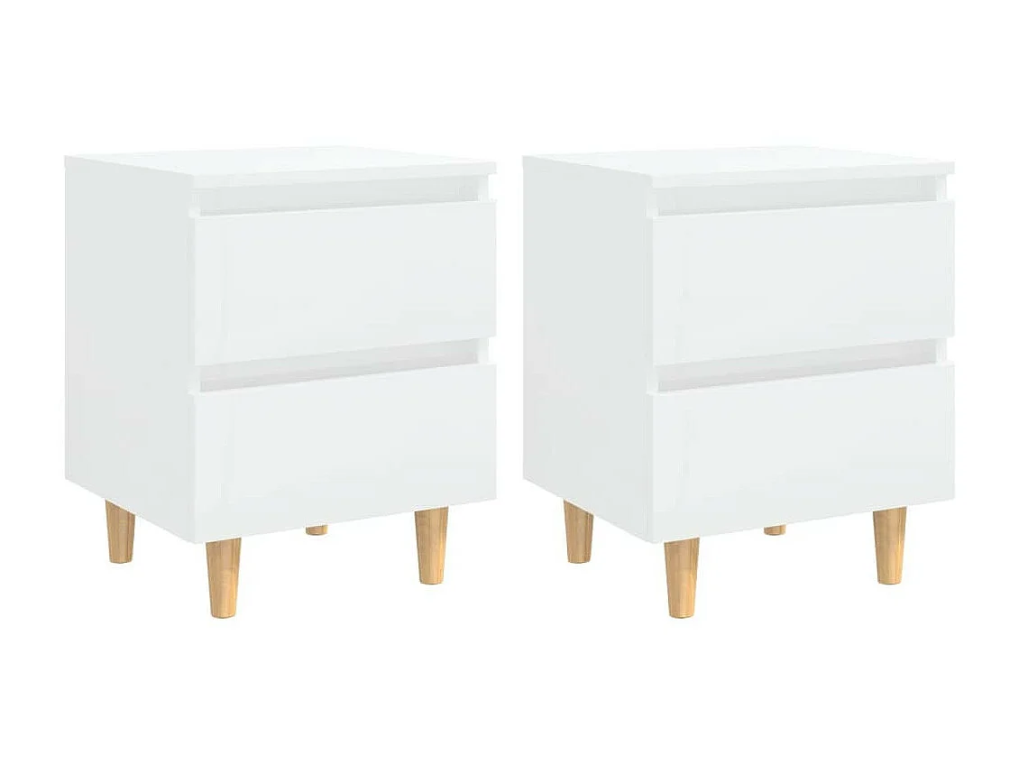 Tables de chevet pieds en pin 2 pcs Blanc brillant 40x35x50