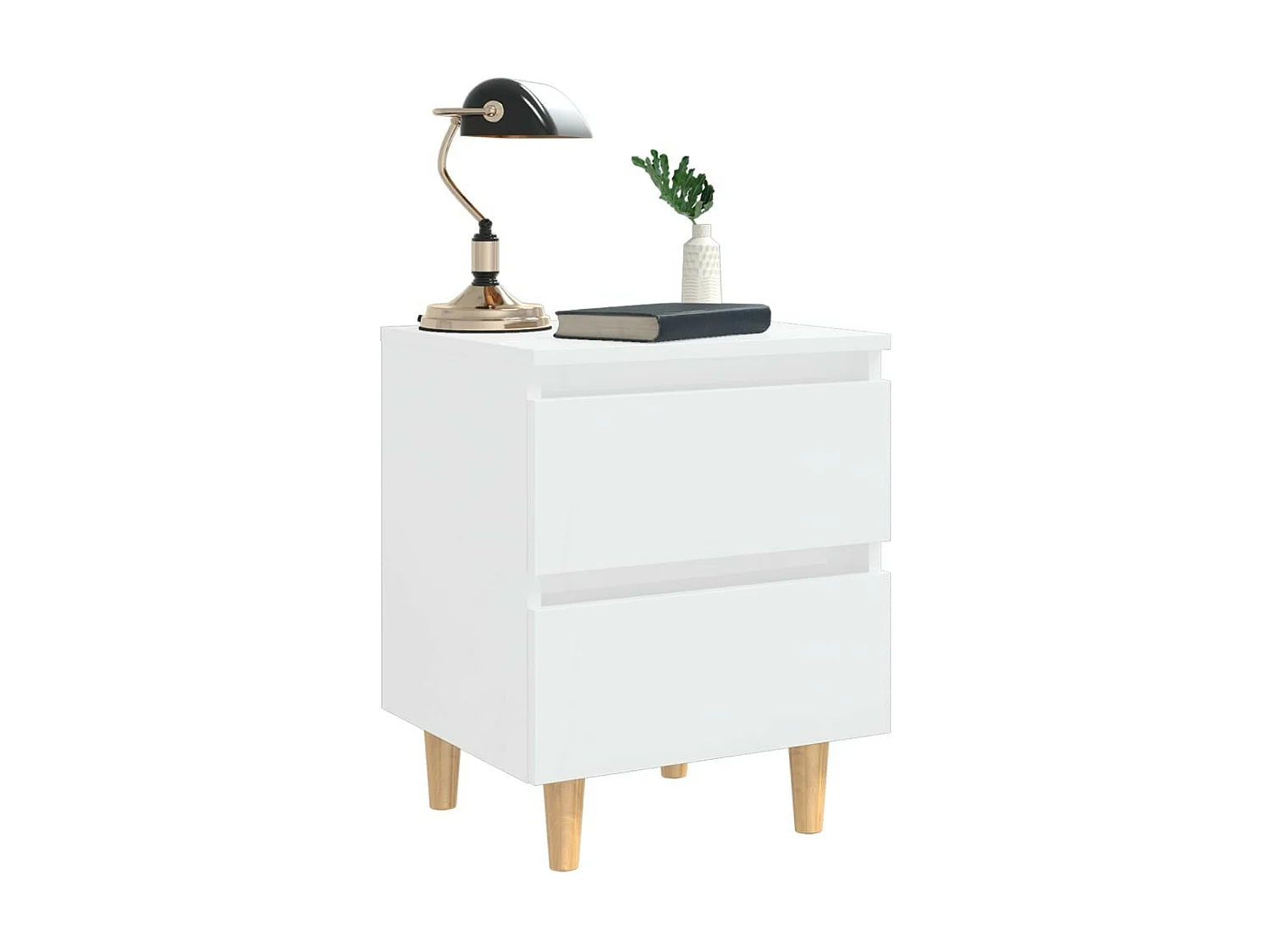Tables de chevet pieds en pin 2 pcs Blanc brillant 40x35x50