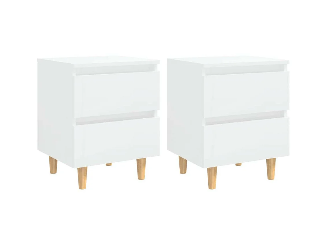 Tables de chevet pieds en pin 2 pcs Blanc brillant 40x35x50