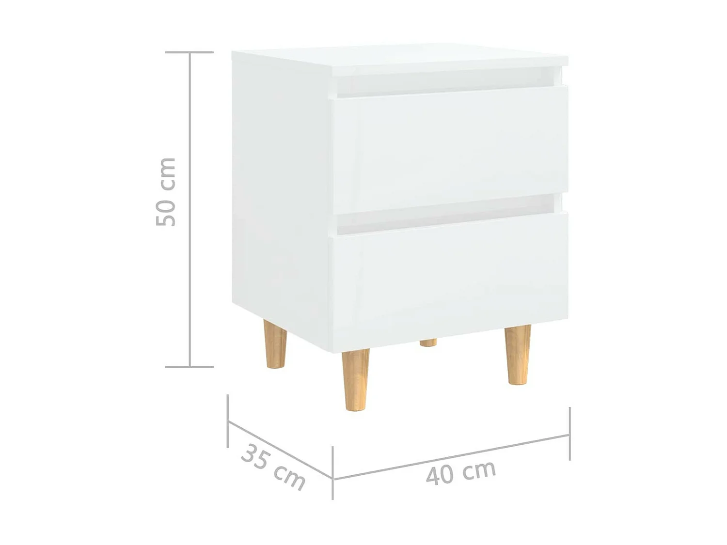 Tables de chevet pieds en pin 2 pcs Blanc brillant 40x35x50