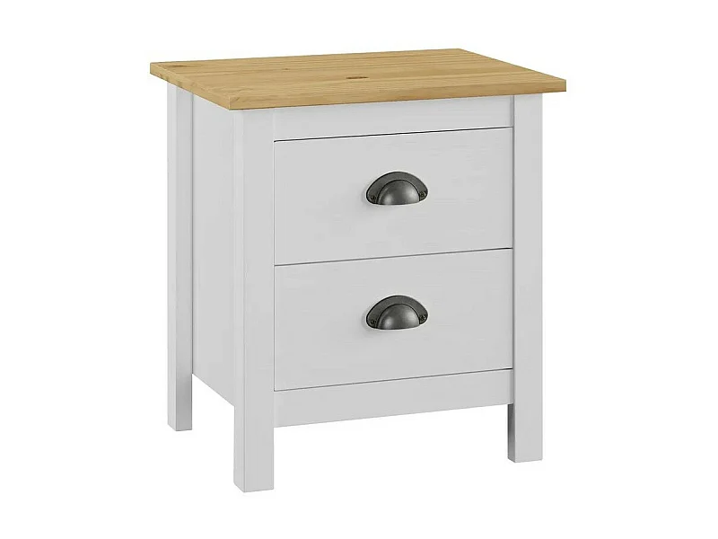Table de chevet 2 tiroirs pin massif clair et blanc Berti