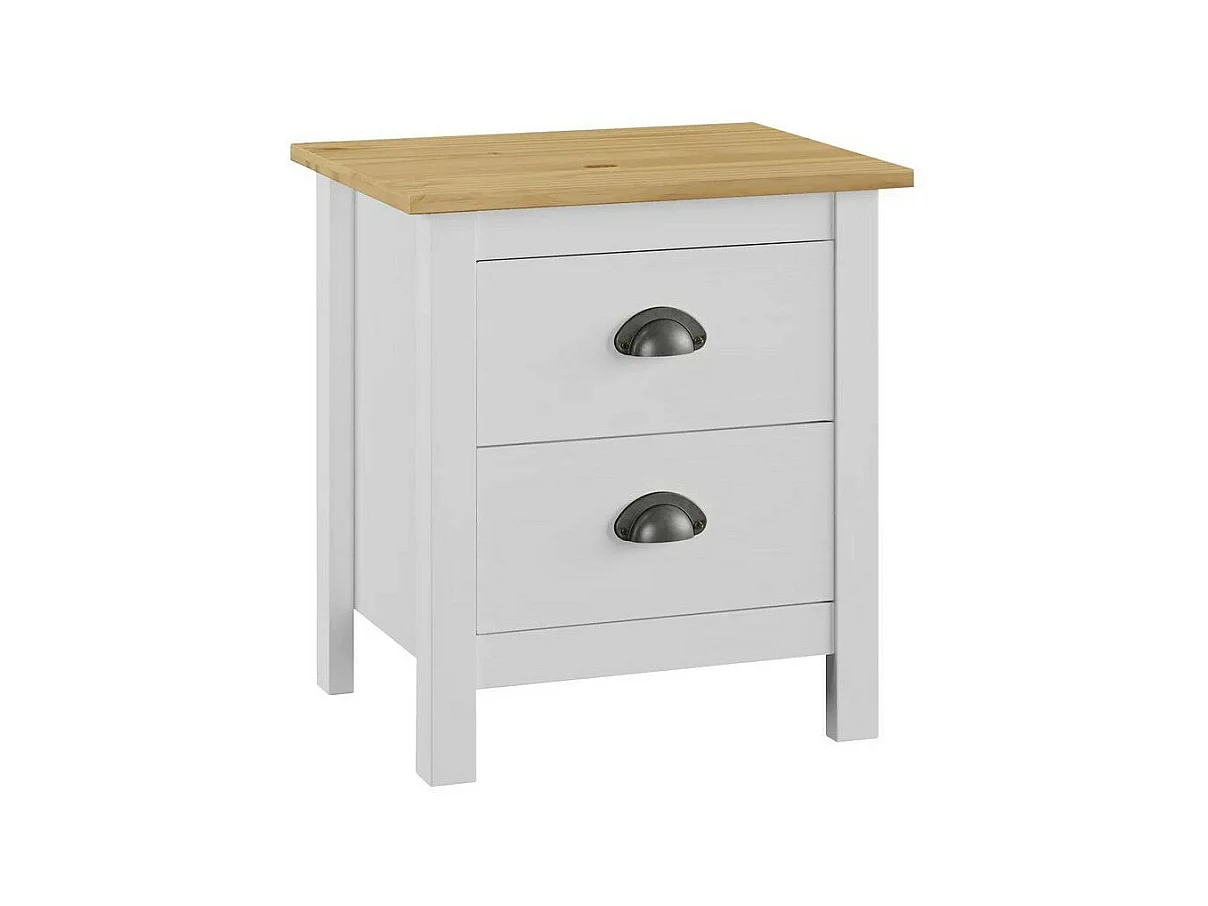 Table de chevet 2 tiroirs pin massif clair et blanc Berti