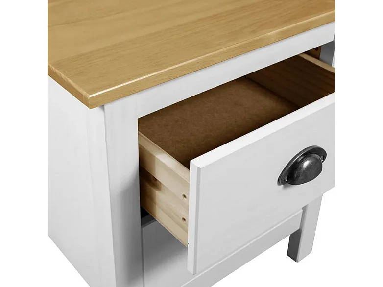 Table de chevet 2 tiroirs pin massif clair et blanc Berti