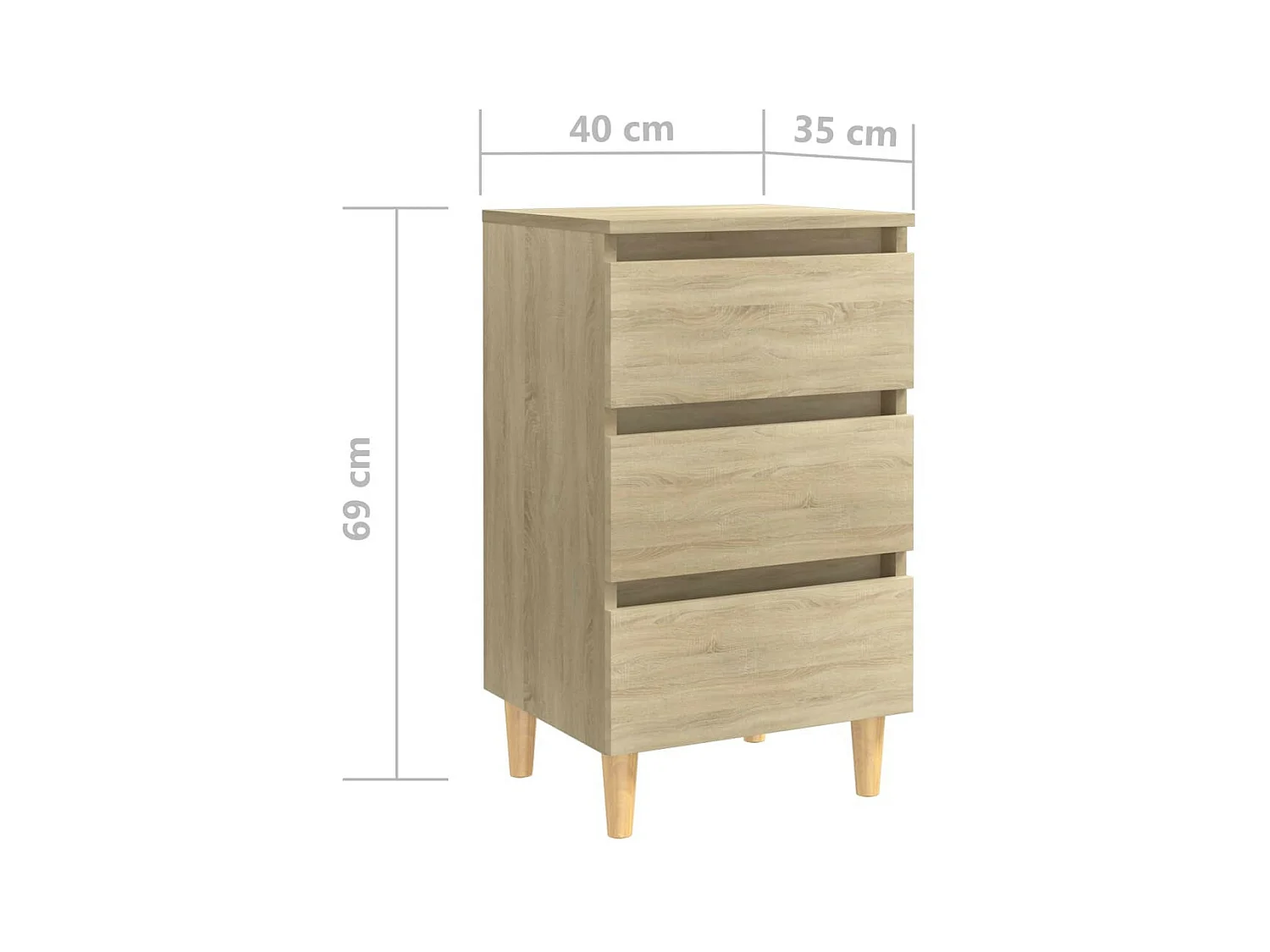 Nachtkastje met houten poten 40x35x69 cm sonoma eikenkleurig