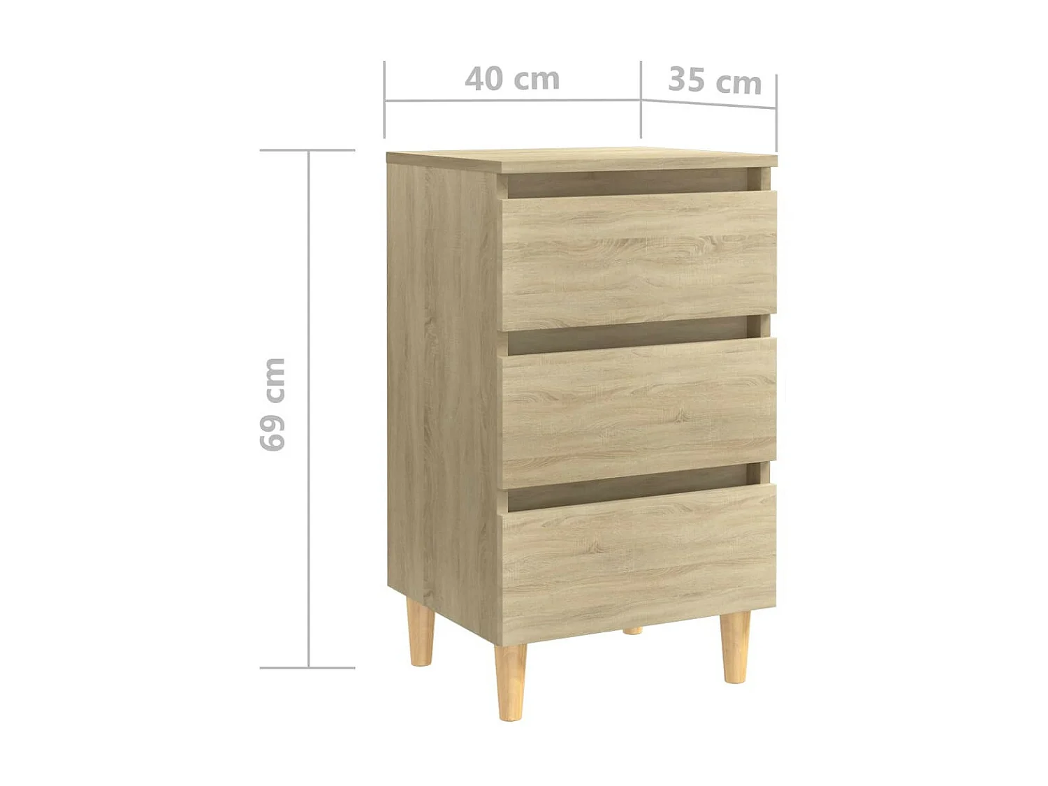 Table de chevet avec pieds en bois Chêne sonoma 40x35x69