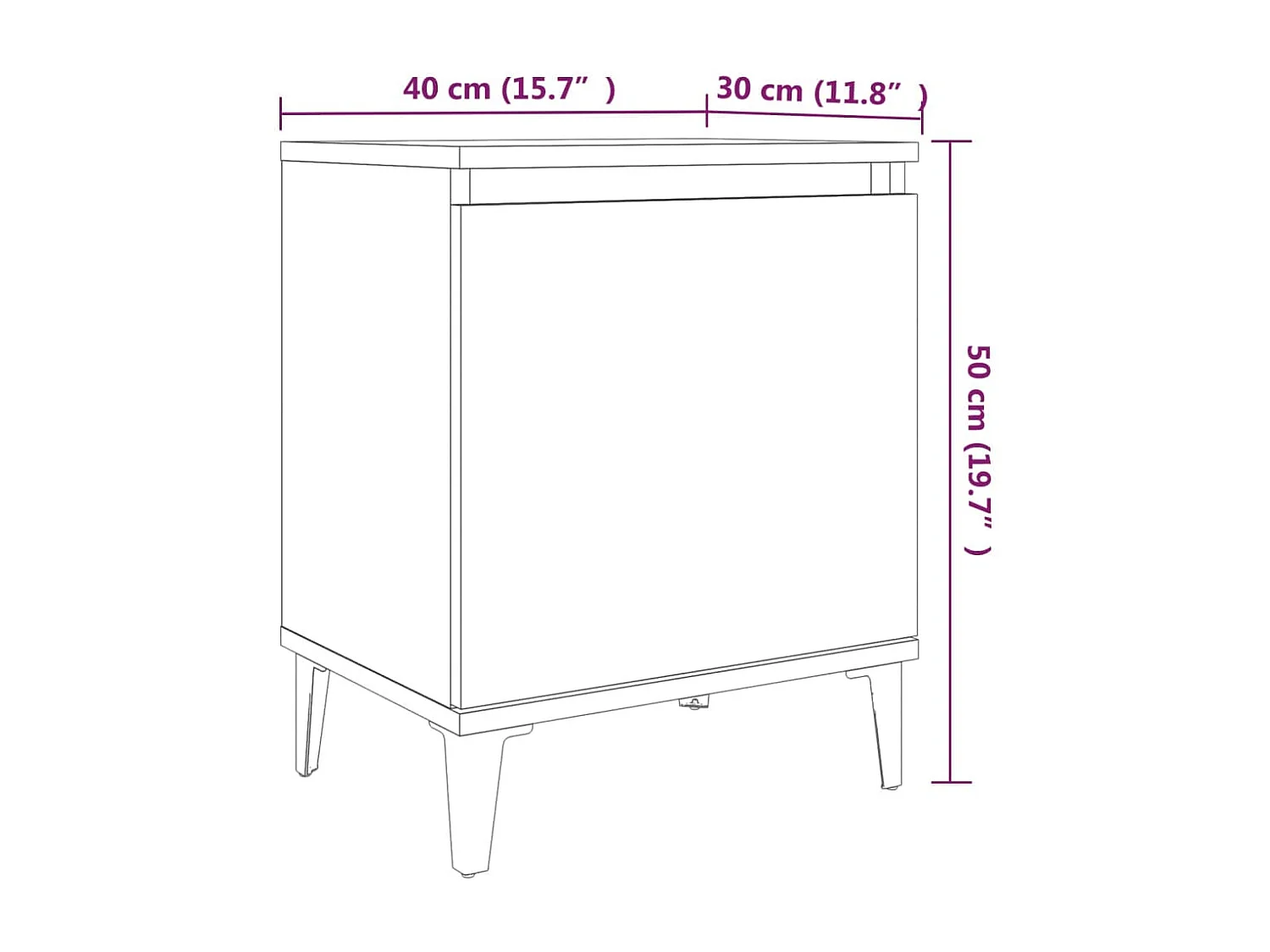 Table de chevet avec pieds en métal Chêne marron 40x30x50