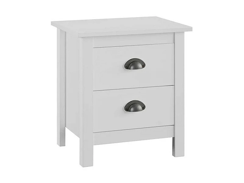 Table de chevet 2 tiroirs pin massif blanc Berti - Lot de 2