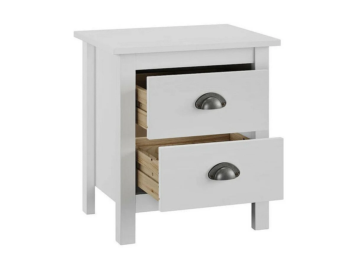 Table de chevet 2 tiroirs pin massif blanc Berti - Lot de 2