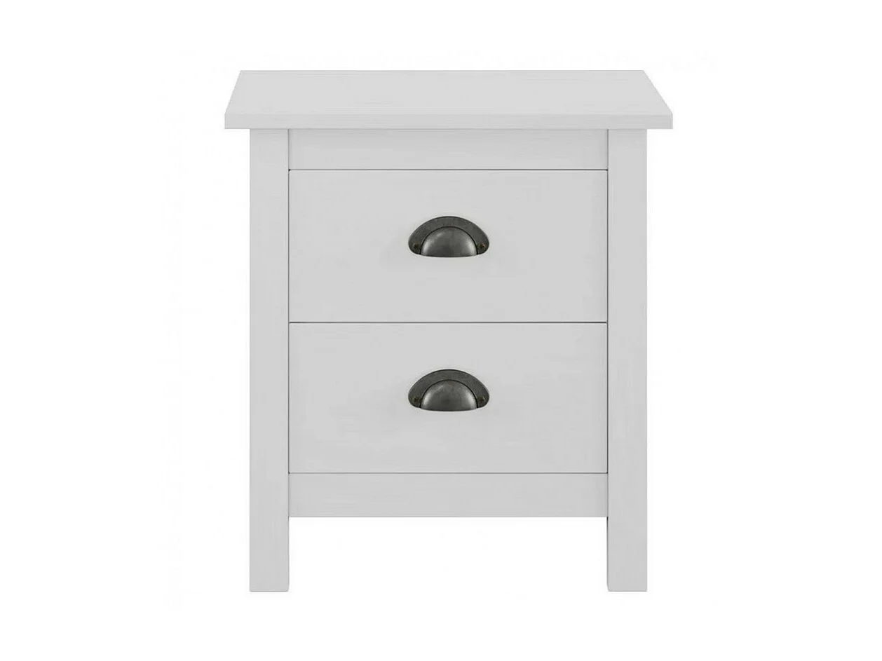 Table de chevet 2 tiroirs pin massif blanc Berti - Lot de 2